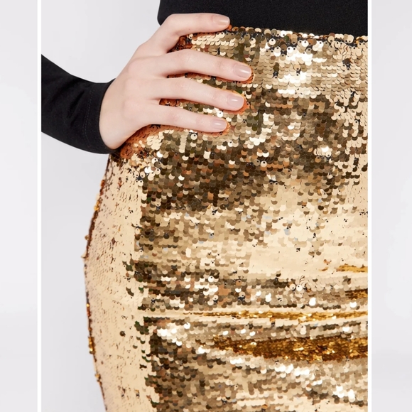 Alice + Olivia Ramos Fitted Gold Sequin Skirt Size 2 - Picture 5 of 16